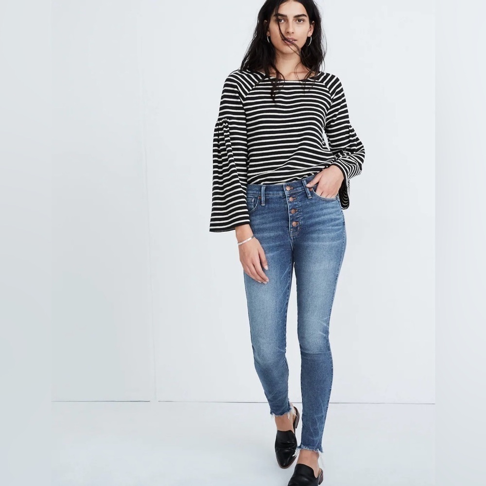 Madewell 10” High Rise Button Front Raw Hem Skinny Jeans Cordova Wash Size 26